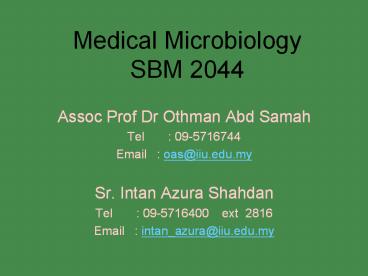 Medical Microbiology SBM 2044