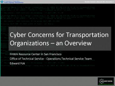 Cyber Concerns for Transportation Organizations 