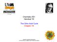 Chemistry 501  Handout 16  The Citric Acid Cycle Chapter 16 PowerPoint PPT Presentation