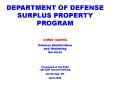 DEPARTMENT OF DEFENSE SURPLUS PROPERTY PROGRAM PowerPoint PPT Presentation
