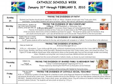 CATHOLIC SCHOOLS WEEK