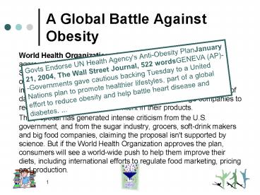 A Global Battle Against Obesity