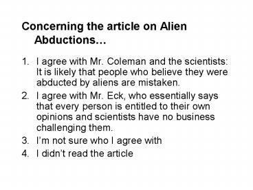 Concerning the article on Alien Abductions