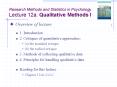 Research Methods and Statistics in Psychology Lecture 12a: Qualitative Methods I PowerPoint PPT Presentation
