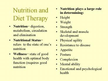 Nutrition and Diet Therapy
