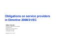 Obligations on service providers in Directive 2000/31/EC PowerPoint PPT Presentation