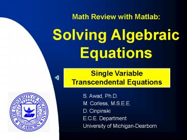 Solving Algebraic Equations