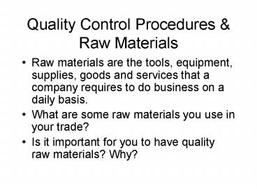 Quality Control Procedures