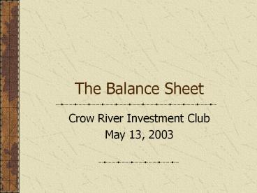 The Balance Sheet