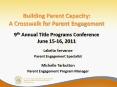 Building Parent Capacity: A Crosswalk for Parent Engagement 9th Annual Title Programs Conference June 15-16, 2011 PowerPoint PPT Presentation