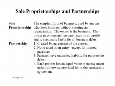 Sole Proprietorships and Partnerships