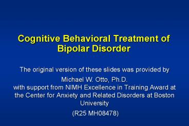 Cognitive Behavioral Treatment of Bipolar Disorder