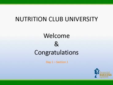 NUTRITION CLUB UNIVERSITY Welcome