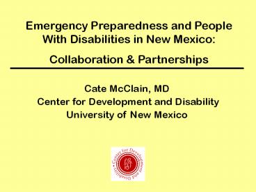 Emergency Preparedness and People With Disabilities in New Mexico: