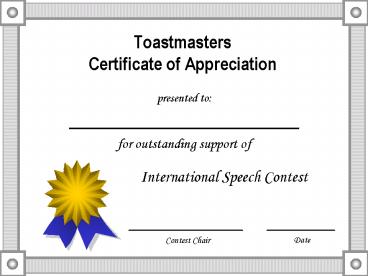 Toastmasters Certificate of Appreciation
