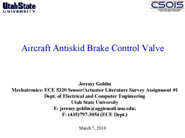 Aircraft Antiskid Brake Control Valve