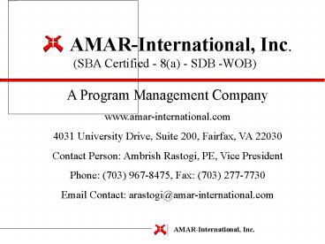 AMAR-International, Inc. (SBA Certified - 8(a) - SDB -WOB)