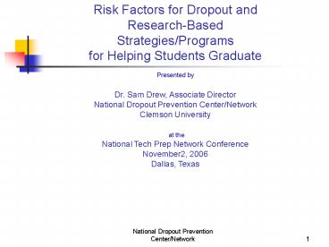 Risk Factors for Dropout and Research-Based Strategies/Programs