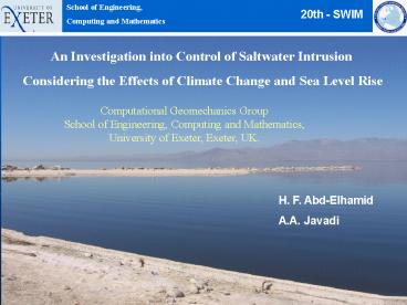 An Investigation into Control of Saltwater Intrusion