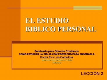 EL ESTUDIO BIBLICO PERSONAL