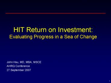 HIT Return on Investment: