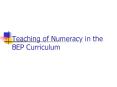 Teaching of Numeracy in the BEP Curriculum PowerPoint PPT Presentation