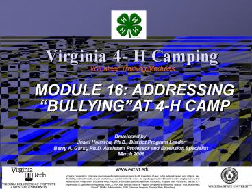 Virginia 4-H Camping Volunteer Training Modules