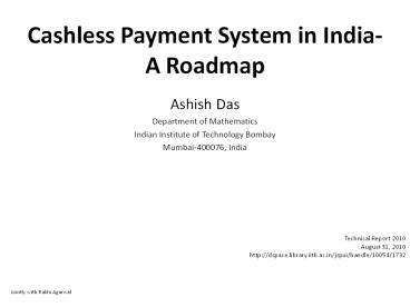 Cashless Payment System in India- A Roadmap