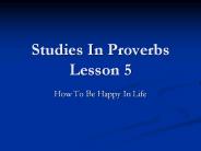 Studies In Proverbs Lesson 5