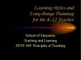 Learning Styles and Long-Range Planning for the K-12 Teacher PowerPoint PPT Presentation