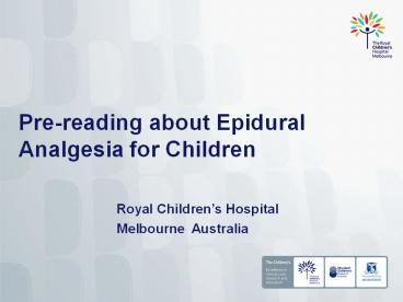 Pre-reading about Epidural Analgesia for Children