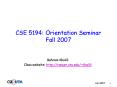 CSE 5194: Orientation Seminar Fall 2007 PowerPoint PPT Presentation