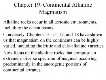 Chapter 19: Continental Alkaline Magmatism