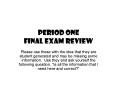 Period One Final Exam Review PowerPoint PPT Presentation