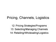 Pricing, Channels, Logistics