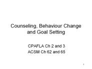 Counseling, Behaviour Change and Goal Setting