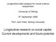Longitudinal data analysis for social science researchers University of Stirling 5th September 2006 Prof. John Field, Stirling University PowerPoint PPT Presentation