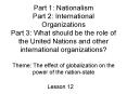 Part 1: Nationalism Part 2: International Organizations Part 3: What should be the role of the United Nations and other international organizations? Theme: The effect of globalization on the power of the nation-state PowerPoint PPT Presentation