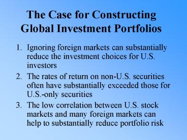 The Case for Constructing Global Investment Portfolios