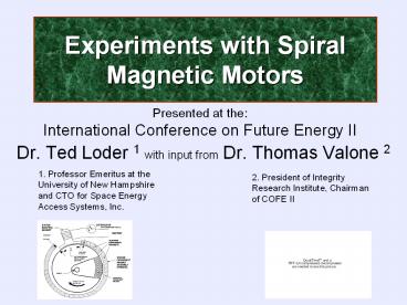 Presented at the: International Conference on Future Energy II