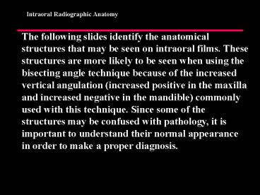 Intraoral Radiographic Anatomy