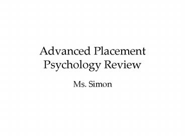 Advanced Placement Psychology Review