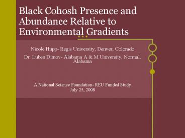 Black Cohosh Presence and Abundance Relative to Environmental Gradients