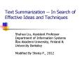 Text Summarization -- In Search of Effective Ideas and Techniques PowerPoint PPT Presentation