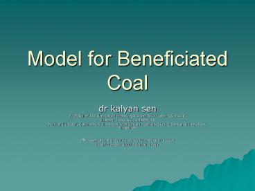 Model for Beneficiated Coal