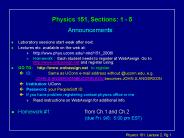 Physics 151, Sections: 1 - 5