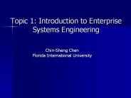 Topic 1: Introduction to Enterprise Systems Engineering