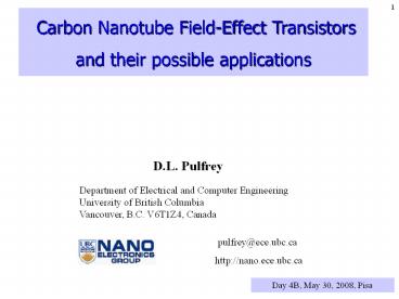 Carbon Nanotube Field-Effect Transistors