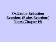 Oxidation-Reduction Reactions (Redox Reactions) Notes (Chapter 19)