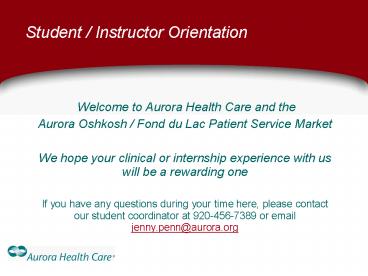 Student / Instructor Orientation